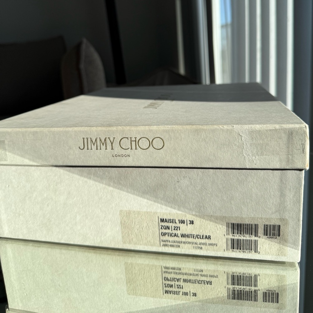 New Jimmy Choo White Maisel 100 Crystal Embellished Leather Sandals 38 - Picture 8 of 17